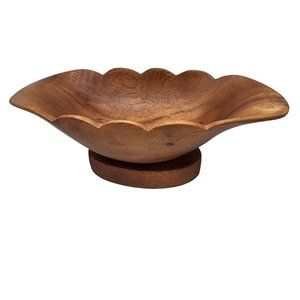 Vintage Monkey Pod Wood Bowl Hand Crafted Brown 11 x 3 3/4